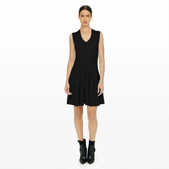 Club Monaco Black V-Neck Sleeveless Rib Knit Dress - Picture 1 of 8